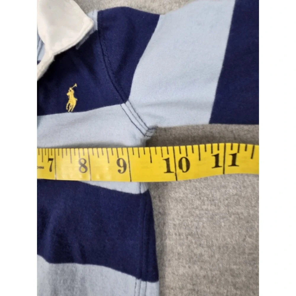 Ralph Lauren Baby Boy 3M One Piece Blue Stripe Rugby Footed Romper Snap Pony